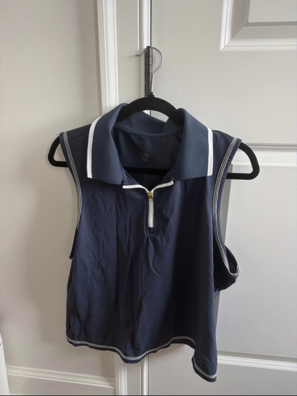 Varley Navy and White Sleeveless Polo Zip Front Top